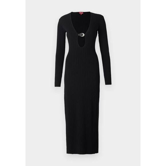 Staud Murphy Plunging V Neck Midi Dress in Black XS - Picture 4 of 5